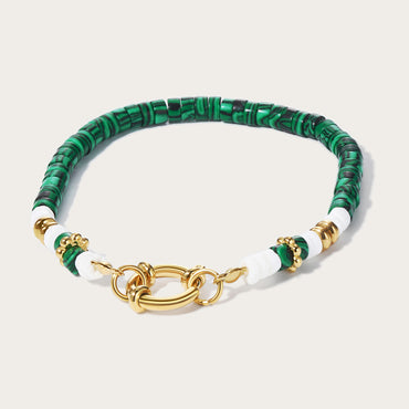 Retro Geometric Malachite Titanium Steel 14k Gold Plated Bracelets In Bulk