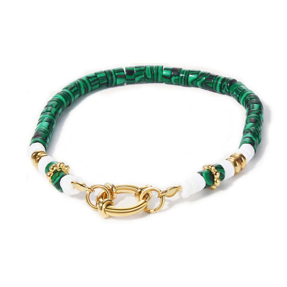 Retro Geometric Malachite Titanium Steel 14k Gold Plated Bracelets In Bulk