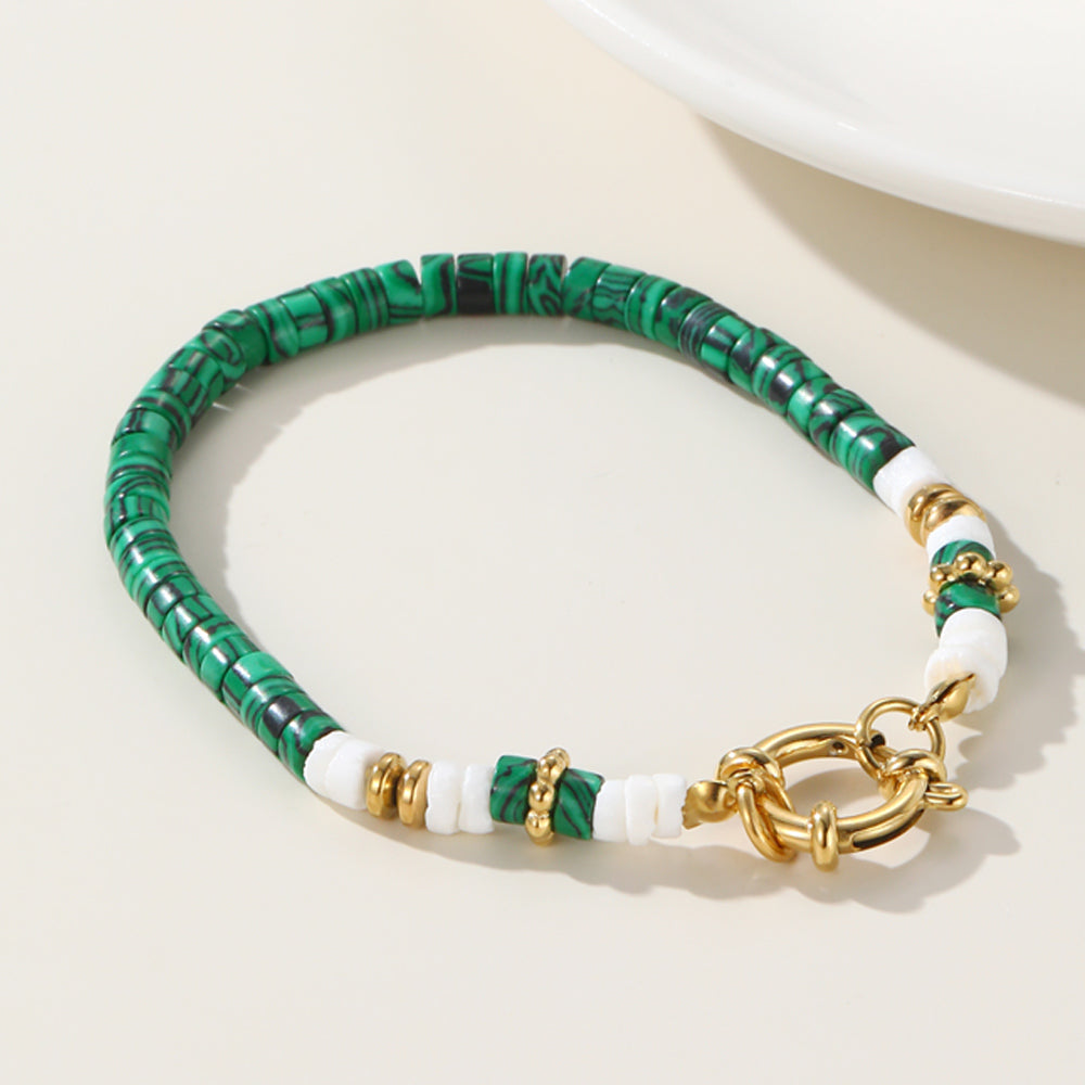 Retro Geometric Malachite Titanium Steel 14k Gold Plated Bracelets In Bulk