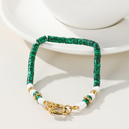 Retro Geometric Malachite Titanium Steel 14k Gold Plated Bracelets In Bulk