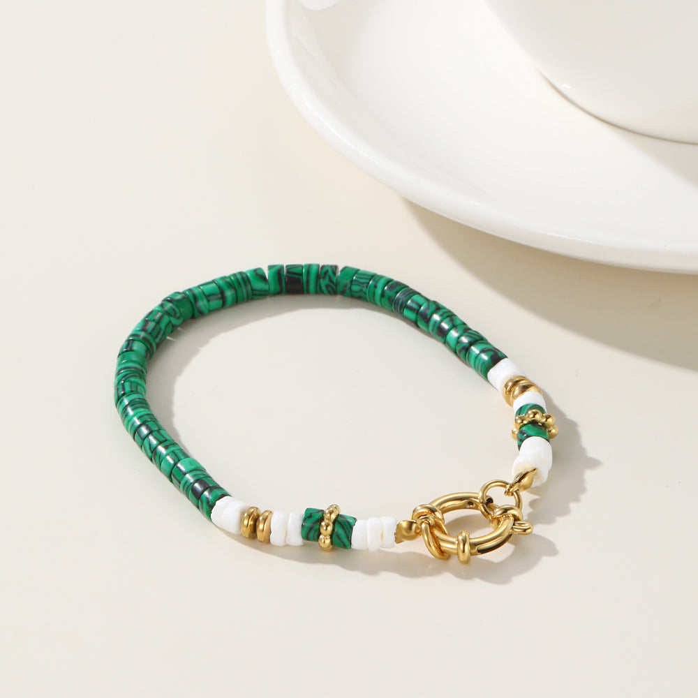 Retro Geometric Malachite Titanium Steel 14k Gold Plated Bracelets In Bulk