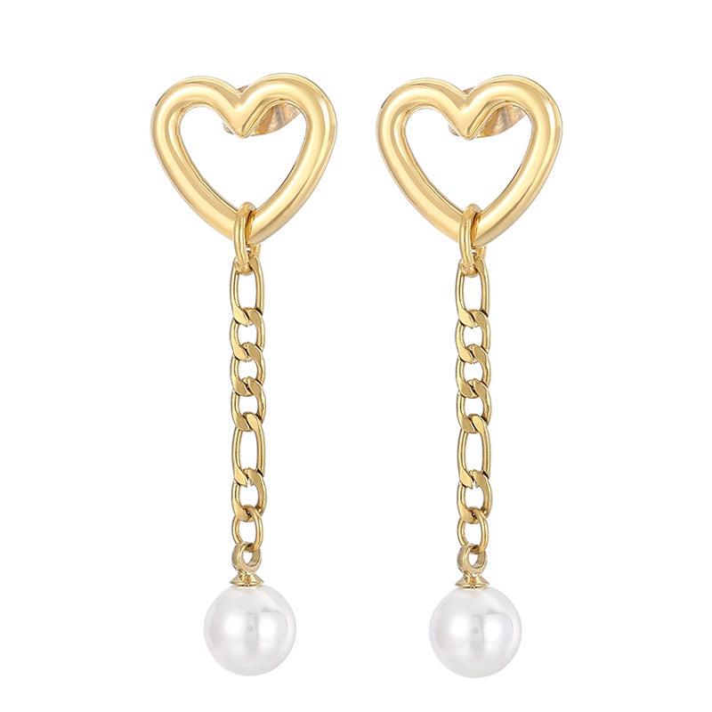 1 Pair Modern Style Streetwear Heart Shape Stainless Steel Pearl Plating Drop Earrings