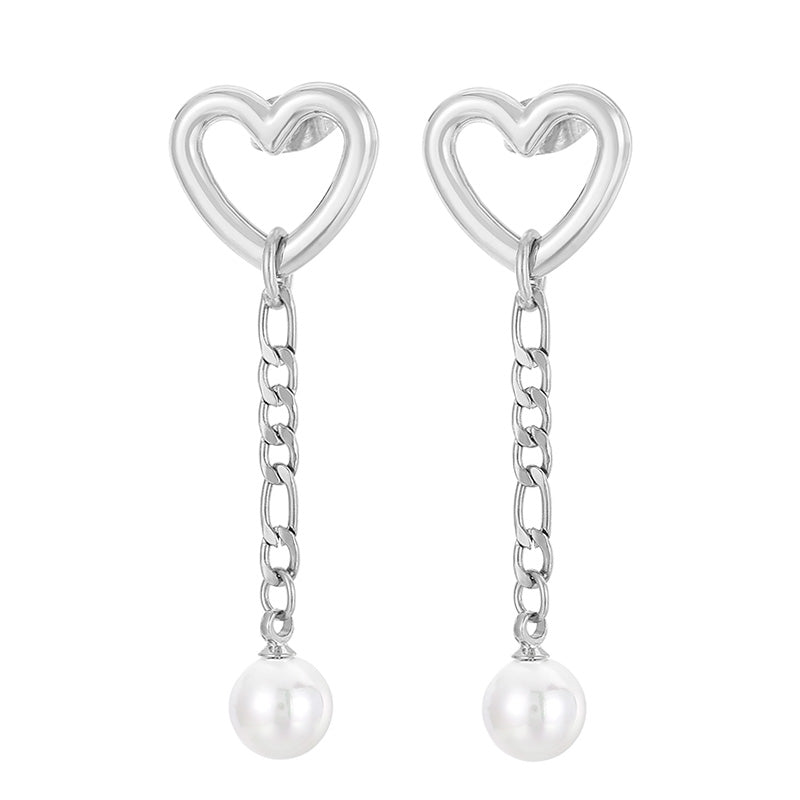 1 Pair Modern Style Streetwear Heart Shape Stainless Steel Pearl Plating Drop Earrings