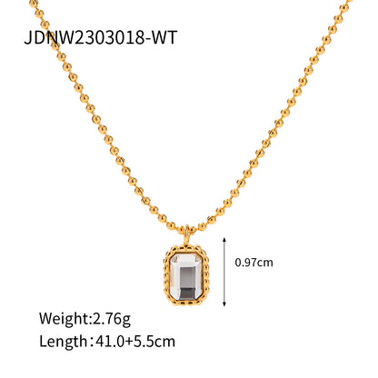 Ins Style Simple Style Rectangle Stainless Steel Plating Inlay Rhinestones 18k Gold Plated Pendant Necklace