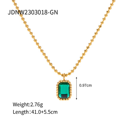 Ins Style Simple Style Rectangle Stainless Steel Plating Inlay Rhinestones 18k Gold Plated Pendant Necklace