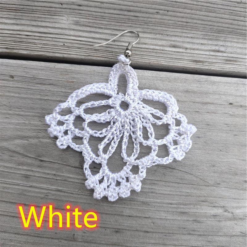 Vacation Solid Color Fabric Crochet Lace Women's Drop Earrings