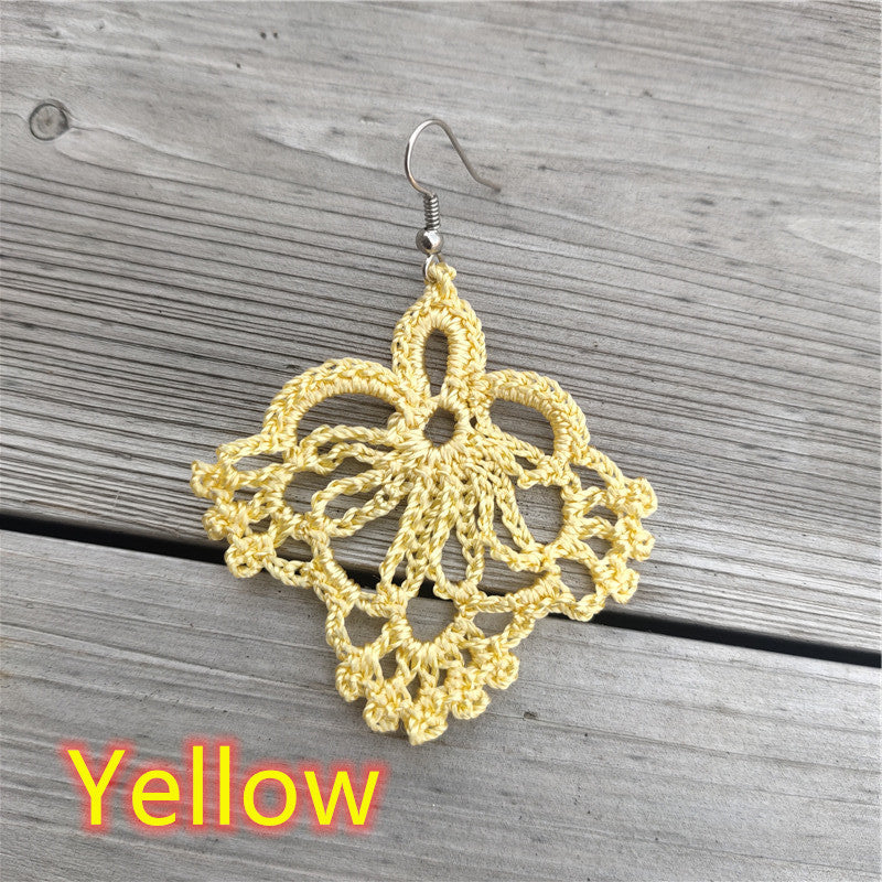 Vacation Solid Color Fabric Crochet Lace Women's Drop Earrings