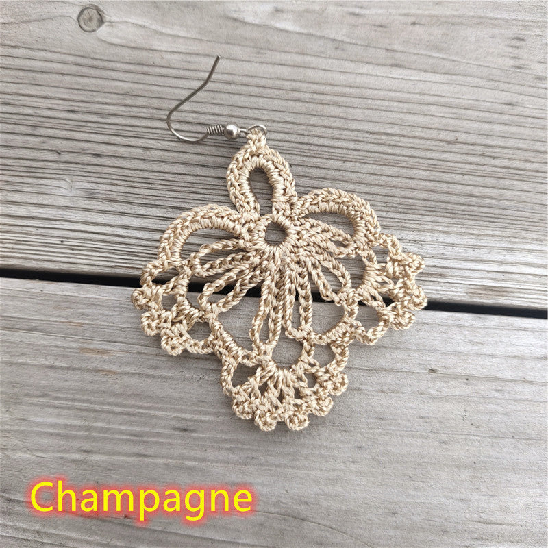 Vacation Solid Color Fabric Crochet Lace Women's Drop Earrings