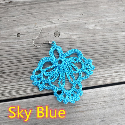 Vacation Solid Color Fabric Crochet Lace Women's Drop Earrings