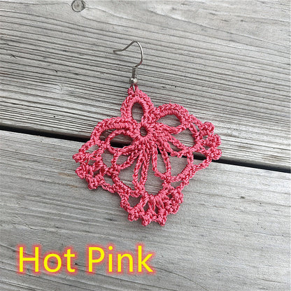 Vacation Solid Color Fabric Crochet Lace Women's Drop Earrings