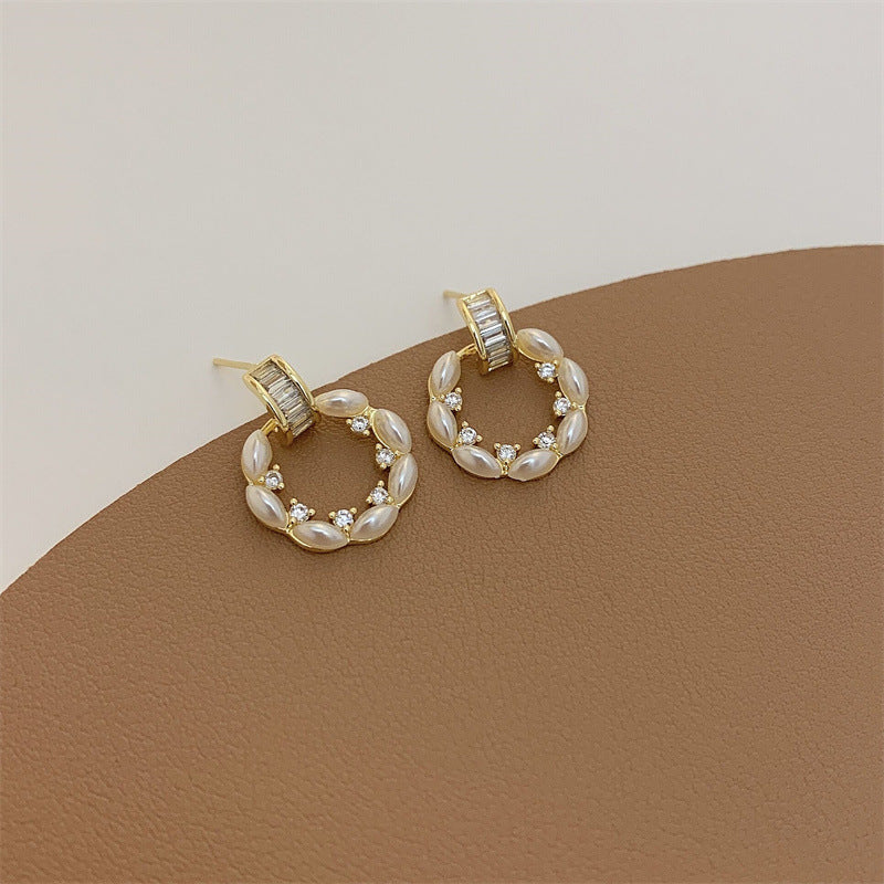 Basic Classic Style Geometric Imitation Pearl Copper Plating Inlay Zircon Women's Earrings