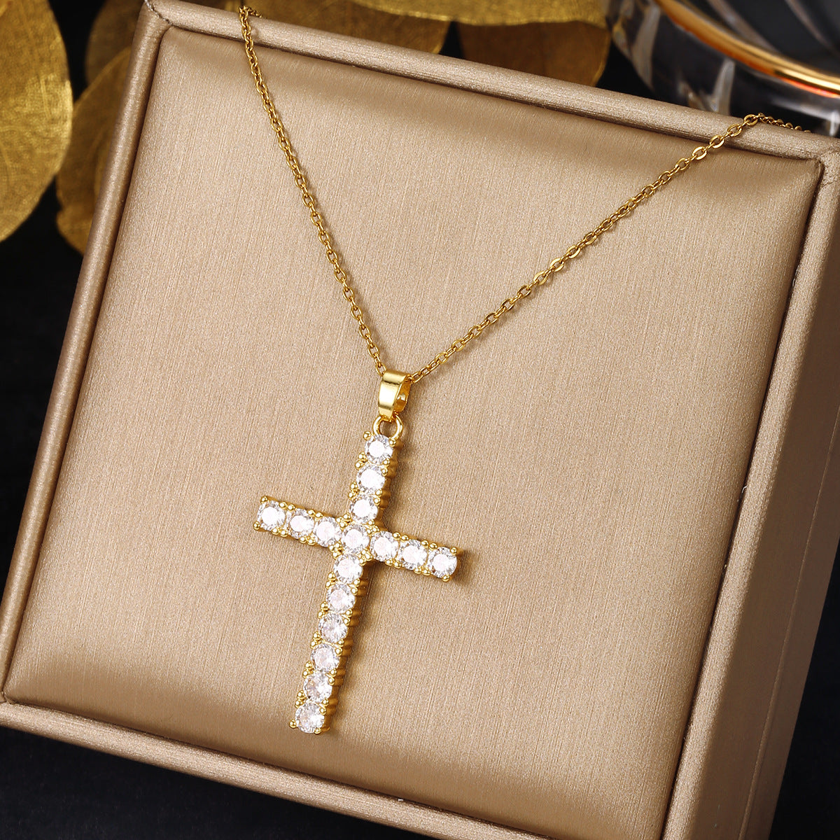 Ethnic Style Cross Stainless Steel Inlay Zircon Pendant Necklace