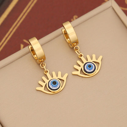 1 Pair Ig Style Devil's Eye Enamel Stainless Steel Drop Earrings