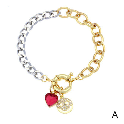 Hip-hop Vintage Style Heart Shape Smiley Face Copper Plating Inlay Zircon Gold Plated Bracelets