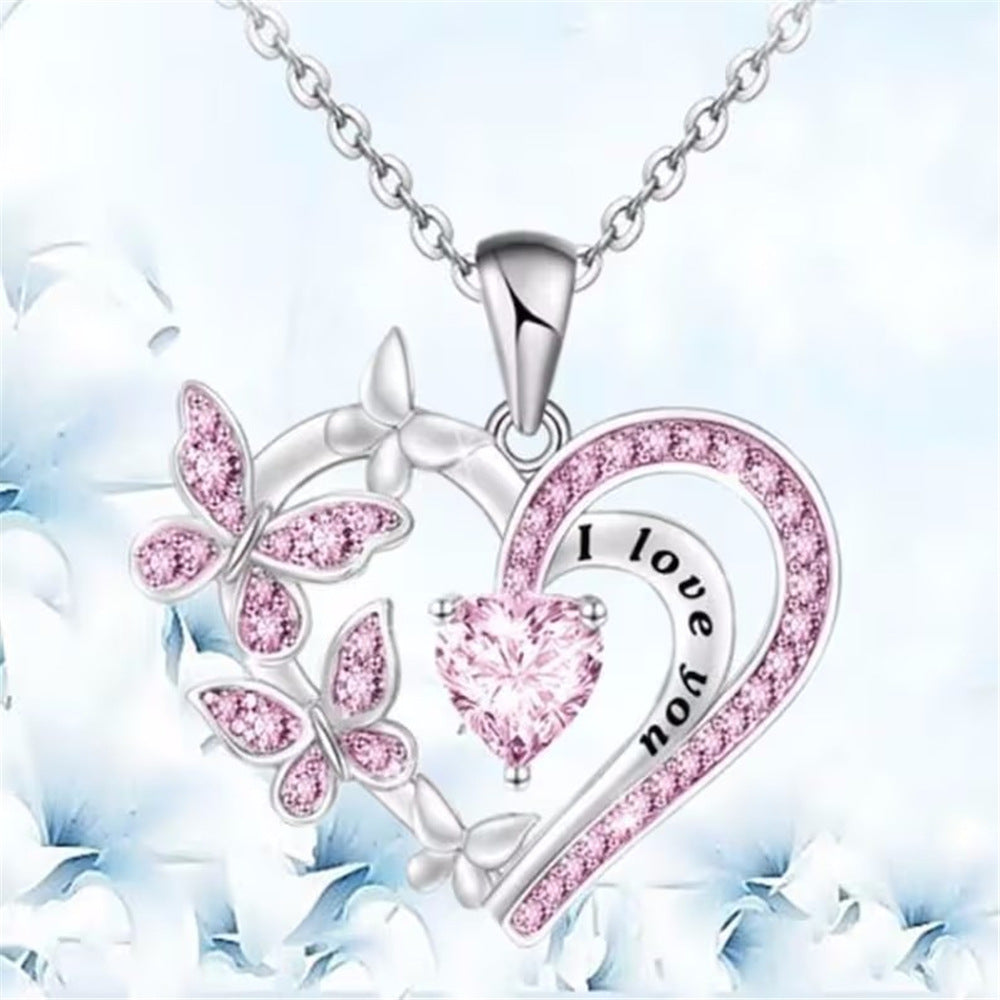 Fashion Letter Heart Shape Butterfly Alloy Inlay Rhinestones Valentine's Day Mother's Day Women's Pendant Necklace