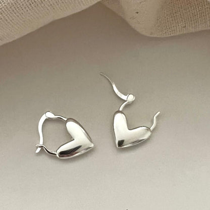 1 Pair Sweet Heart Shape Sterling Silver Plating Hoop Earrings