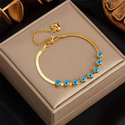 Vintage Style Simple Style Devil's Eye Titanium Steel Enamel Plating 18k Gold Plated Bracelets