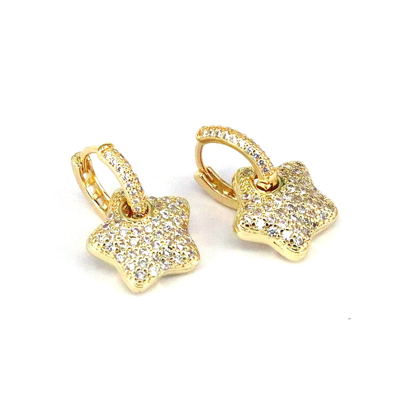 1 Pair Hip-hop Vintage Style Pentagram Copper Plating Inlay Zircon Gold Plated Drop Earrings