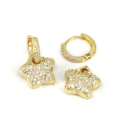 1 Pair Hip-hop Vintage Style Pentagram Copper Plating Inlay Zircon Gold Plated Drop Earrings