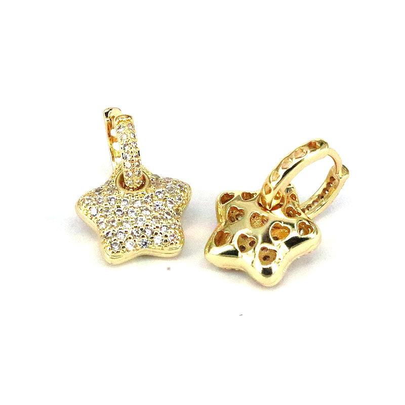 1 Pair Hip-hop Vintage Style Pentagram Copper Plating Inlay Zircon Gold Plated Drop Earrings