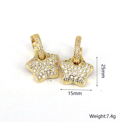 1 Pair Hip-hop Vintage Style Pentagram Copper Plating Inlay Zircon Gold Plated Drop Earrings