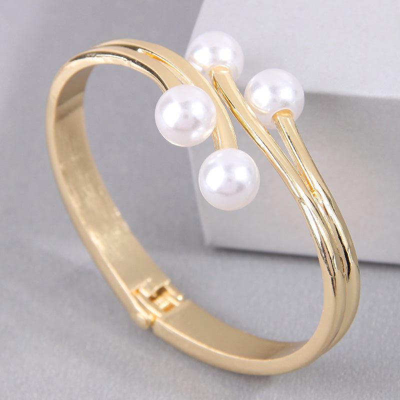 Simple Style Round Imitation Pearl Alloy Women's Bangle