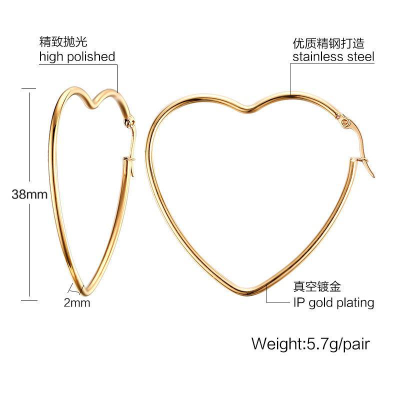 Simple Style Heart Shape Titanium Steel Gold Plated Hoop Earrings 1 Pair