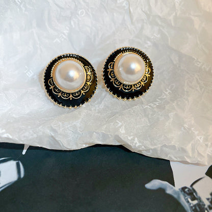 Korean Style Circle Alloy Enamel Inlay Artificial Pearls Women's Ear Studs