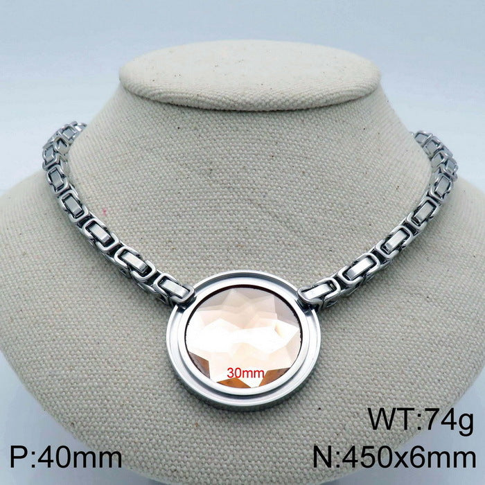 Fashion New Stainless Steel Single-piece Chain Round Multi-color Glass Stone Female Bracelet And Necklace Set