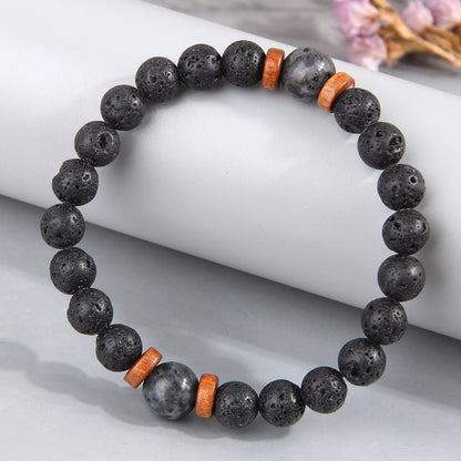 Hip-hop Retro Round Volcanic Rock Bracelets In Bulk