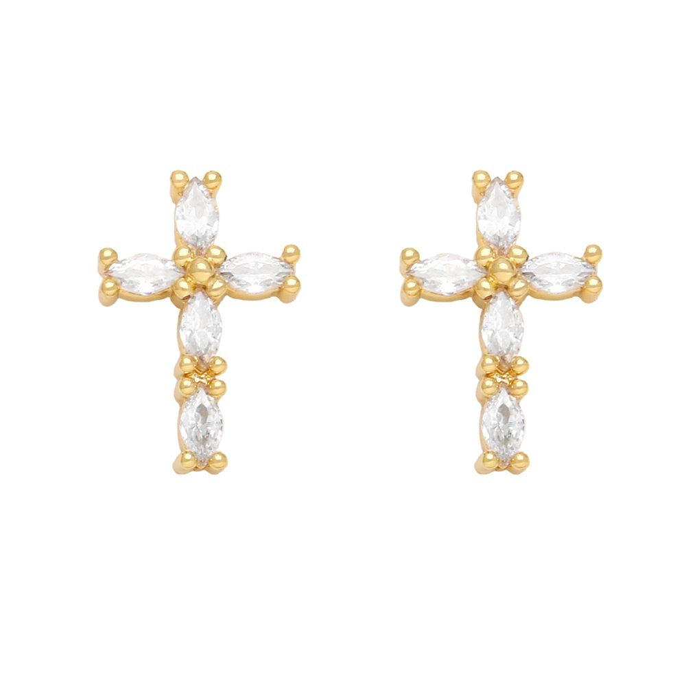 1 Pair Retro Simple Style Cross Copper Plating Inlay Zircon 18k Gold Plated Ear Studs