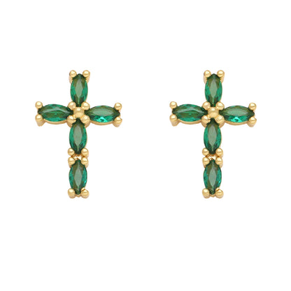 1 Pair Retro Simple Style Cross Copper Plating Inlay Zircon 18k Gold Plated Ear Studs