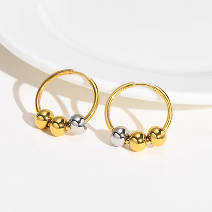 1 Pair Simple Style Ball Plating Stainless Steel Hoop Earrings