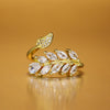 Fairy Style Leaf Copper Inlay Zircon Open Ring