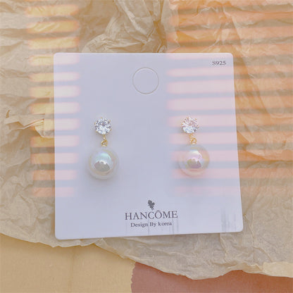 1 Pair Lady Pearl Copper Plating Inlay Zircon Drop Earrings