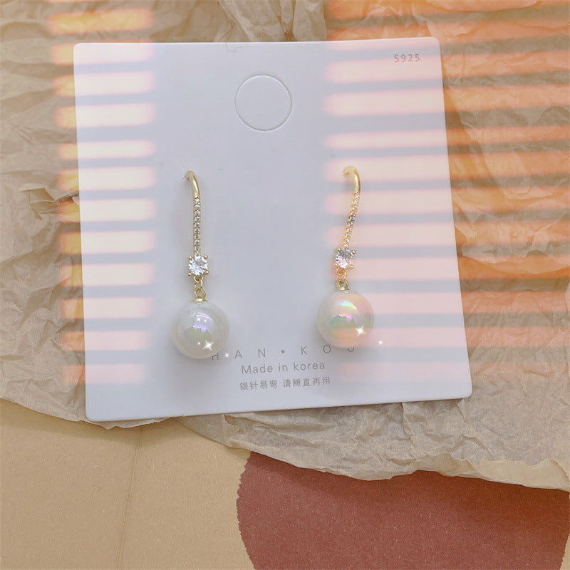 1 Pair Lady Pearl Copper Plating Inlay Zircon Drop Earrings