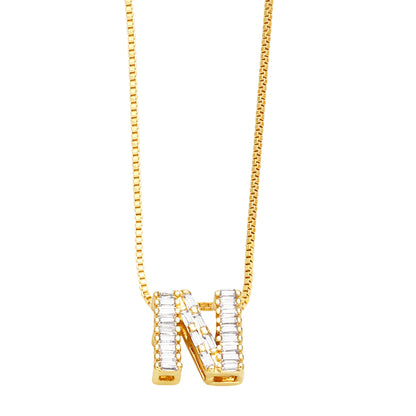 Basic Simple Style Letter Stainless Steel Copper Plating Inlay Zircon 18k Gold Plated Pendant Necklace