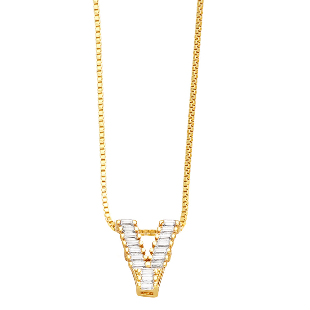 Basic Simple Style Letter Stainless Steel Copper Plating Inlay Zircon 18k Gold Plated Pendant Necklace