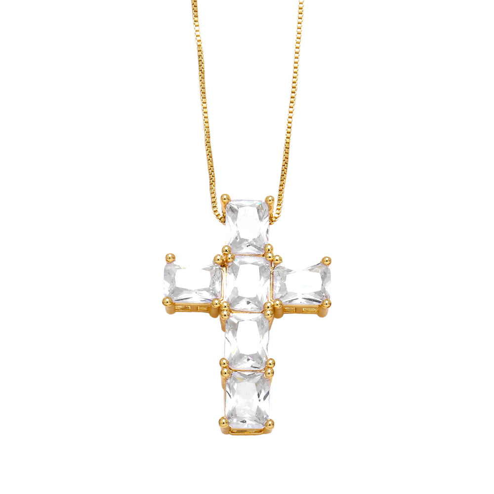 Retro Simple Style Cross Stainless Steel Copper Plating Inlay Zircon 18k Gold Plated Pendant Necklace