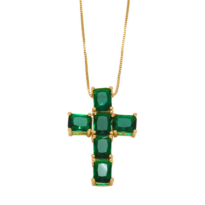 Retro Simple Style Cross Stainless Steel Copper Plating Inlay Zircon 18k Gold Plated Pendant Necklace