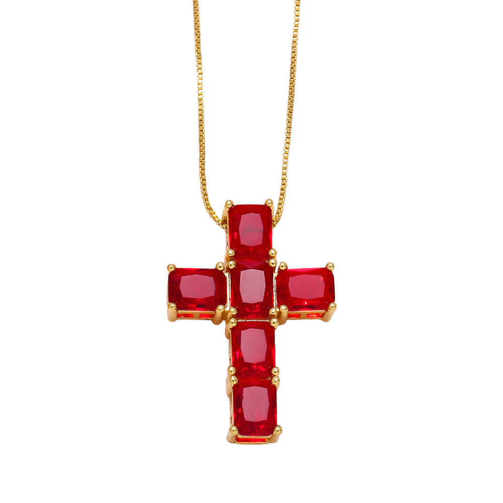 Retro Simple Style Cross Stainless Steel Copper Plating Inlay Zircon 18k Gold Plated Pendant Necklace