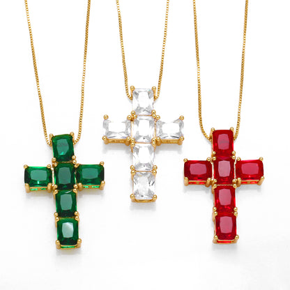 Retro Simple Style Cross Stainless Steel Copper Plating Inlay Zircon 18k Gold Plated Pendant Necklace