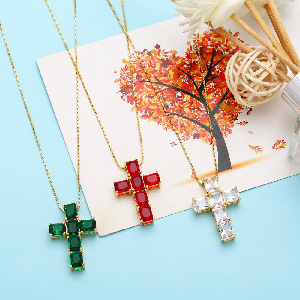 Retro Simple Style Cross Stainless Steel Copper Plating Inlay Zircon 18k Gold Plated Pendant Necklace