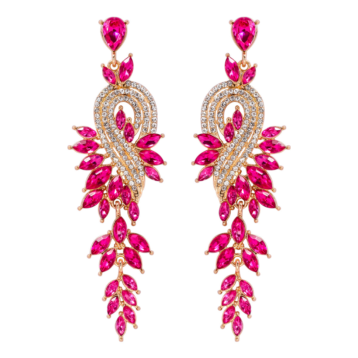 Glam Leaf Water Droplets Alloy Inlay Rhinestones Glass Stone Women's Drop Earrings