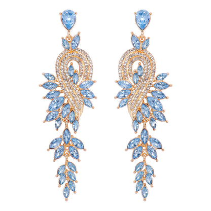 Glam Leaf Water Droplets Alloy Inlay Rhinestones Glass Stone Women's Drop Earrings