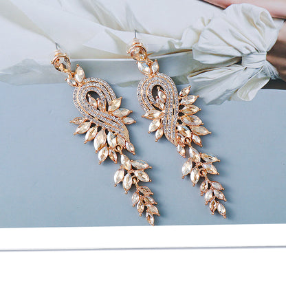 Glam Leaf Water Droplets Alloy Inlay Rhinestones Glass Stone Women's Drop Earrings