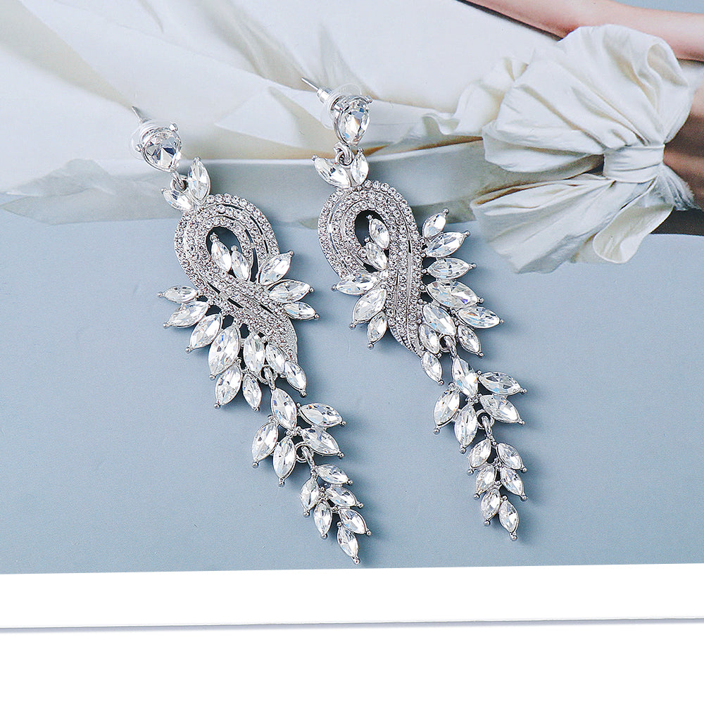 Glam Leaf Water Droplets Alloy Inlay Rhinestones Glass Stone Women's Drop Earrings