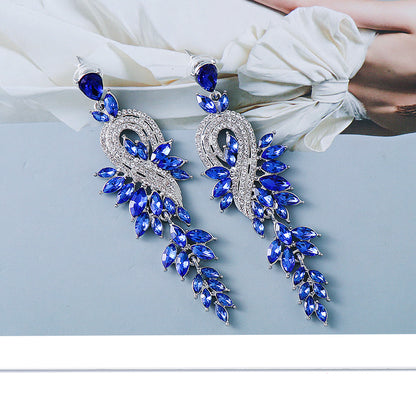 Glam Leaf Water Droplets Alloy Inlay Rhinestones Glass Stone Women's Drop Earrings