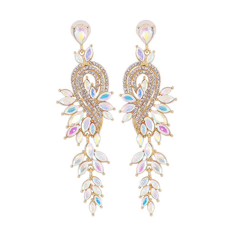 Glam Leaf Water Droplets Alloy Inlay Rhinestones Glass Stone Women's Drop Earrings