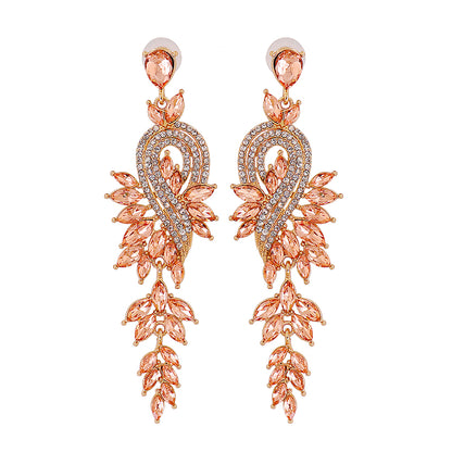 Glam Leaf Water Droplets Alloy Inlay Rhinestones Glass Stone Women's Drop Earrings